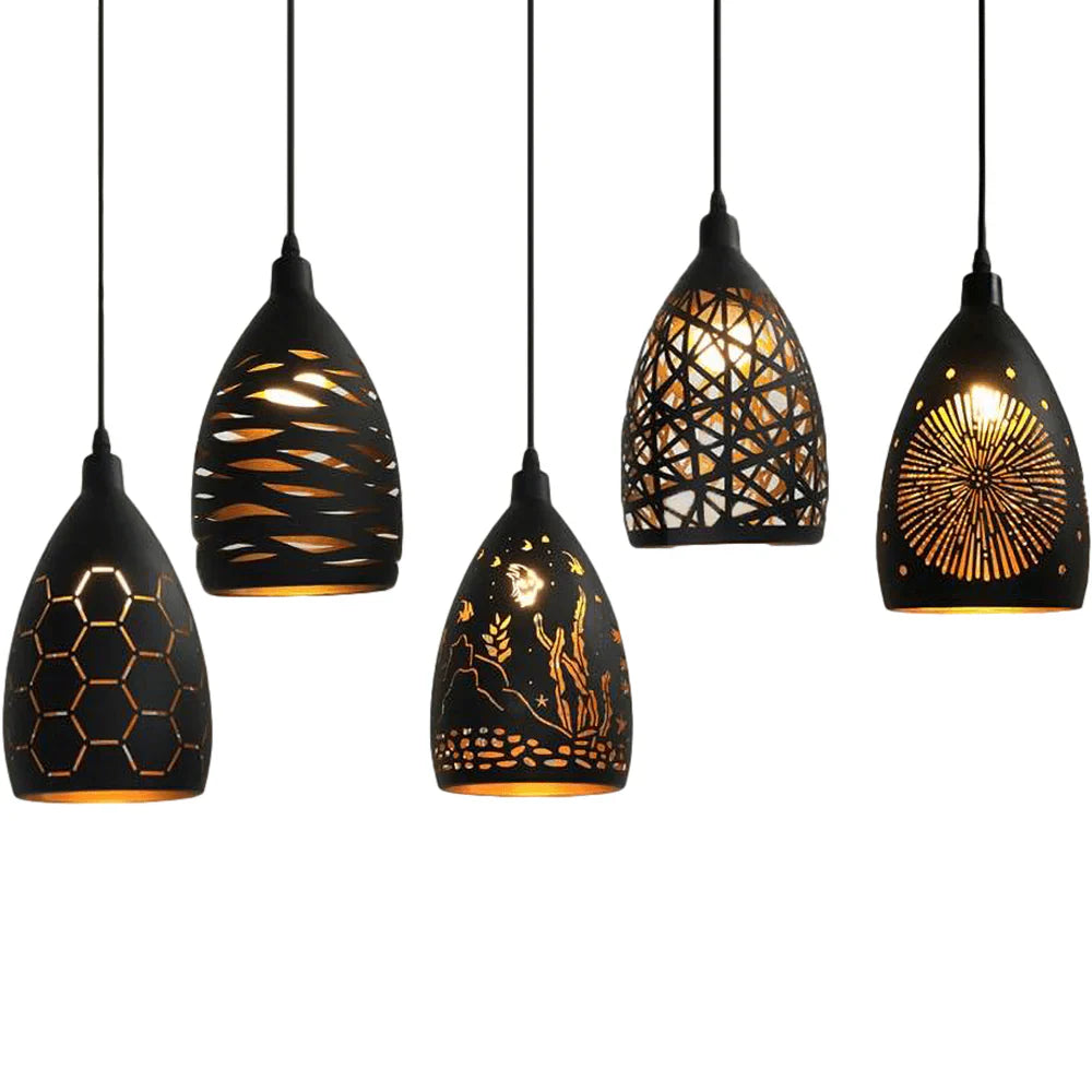 Nowoczesna lampa wisząca LED – metalowy klosz z dekoracyjnym wzorem