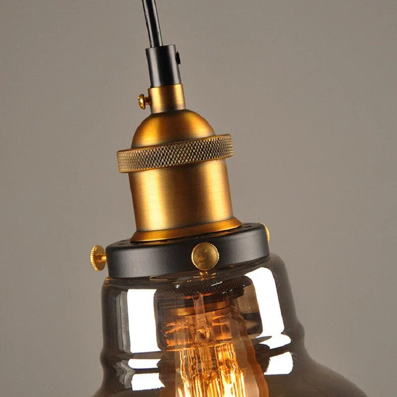 Industrialna lampa wisząca retro ze szkłem – Klosz z dymionego szkła