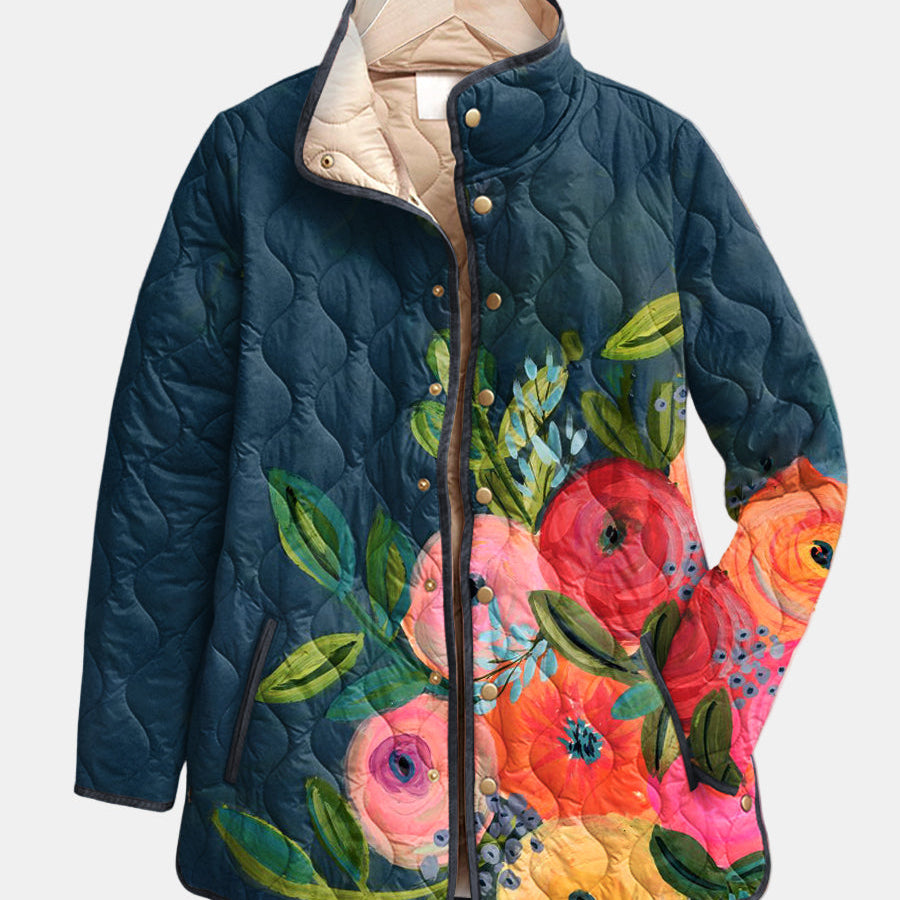 Lorynna | Kurtka pikowana w stylu vintage z kwiatowym nadrukiem