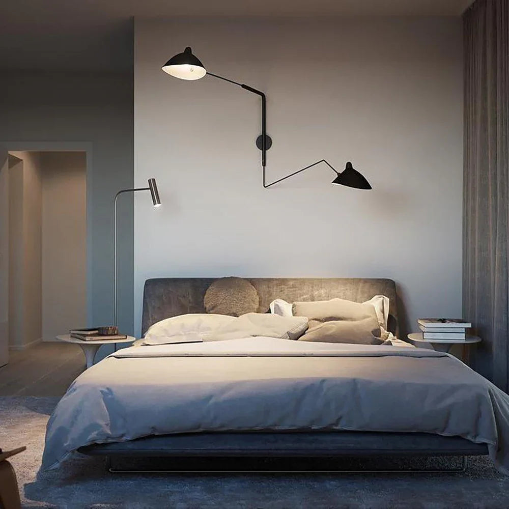 Designerska lampa ścienna z podwójnym ramieniem – regulowana lampa kinkietowa do salonu, biura lub sypialni