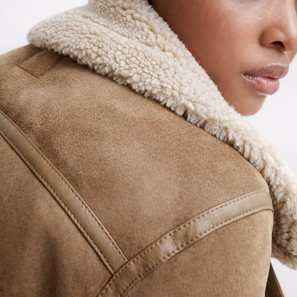 Vespera – Zamszowa kurtka aviator z ociepleniem shearling