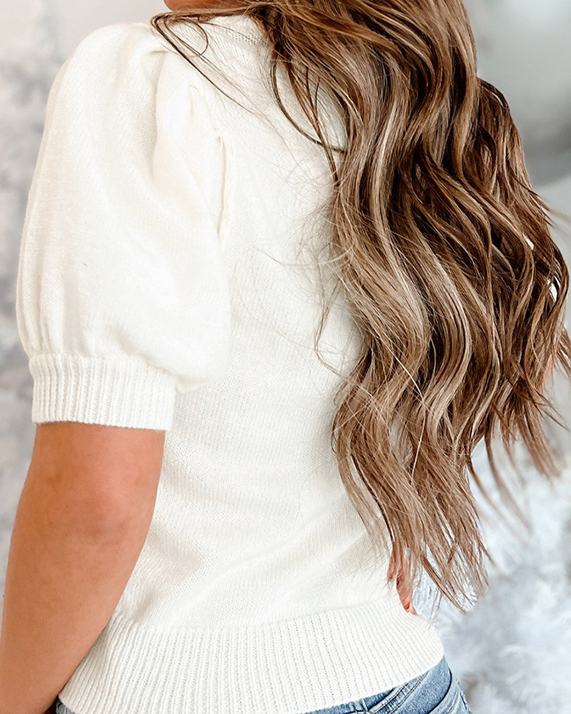 Damski Biały Sweter Świąteczny - Krótki Rękaw i Wzór Choinki