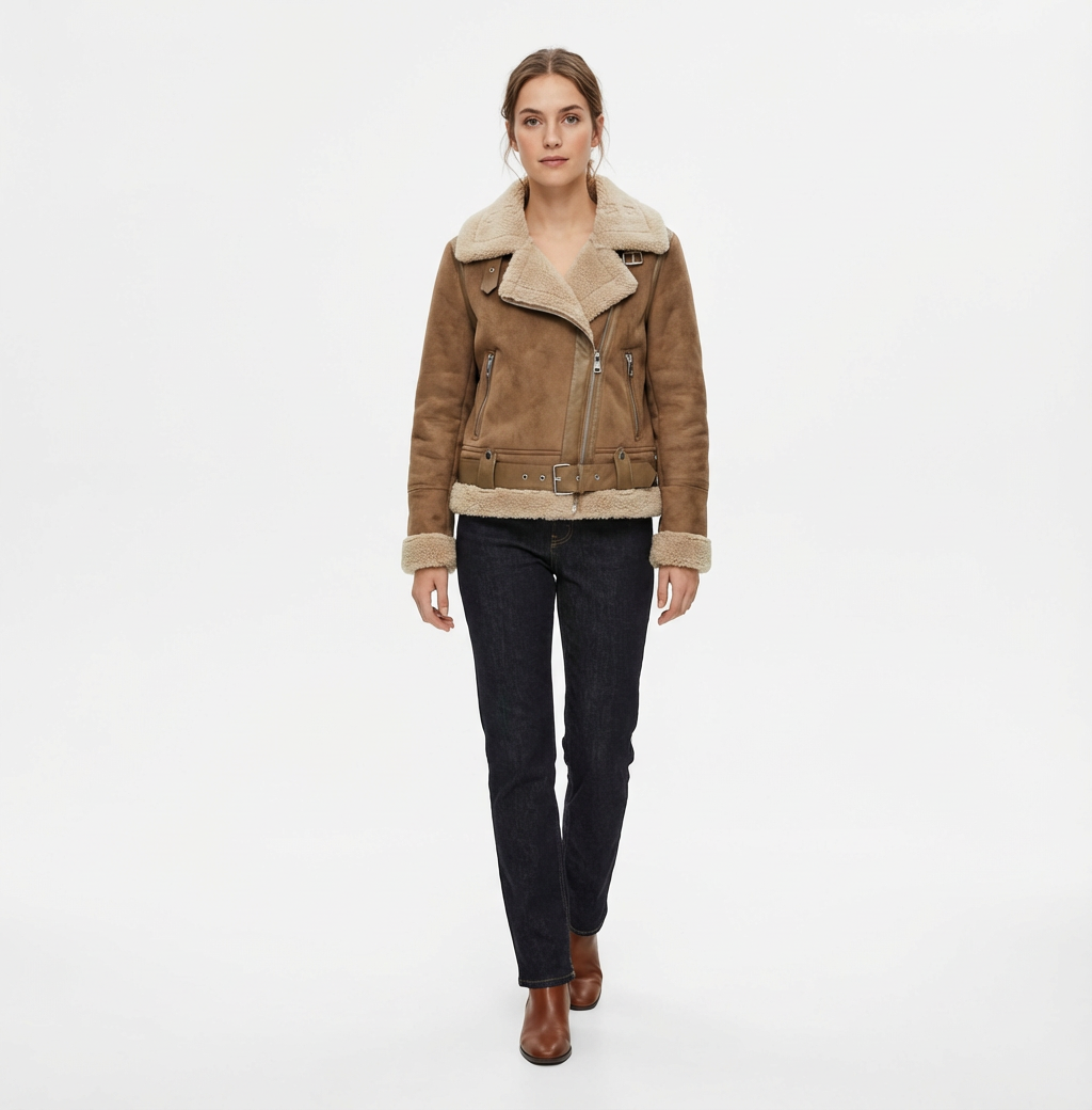 Vespera – Zamszowa kurtka aviator z ociepleniem shearling