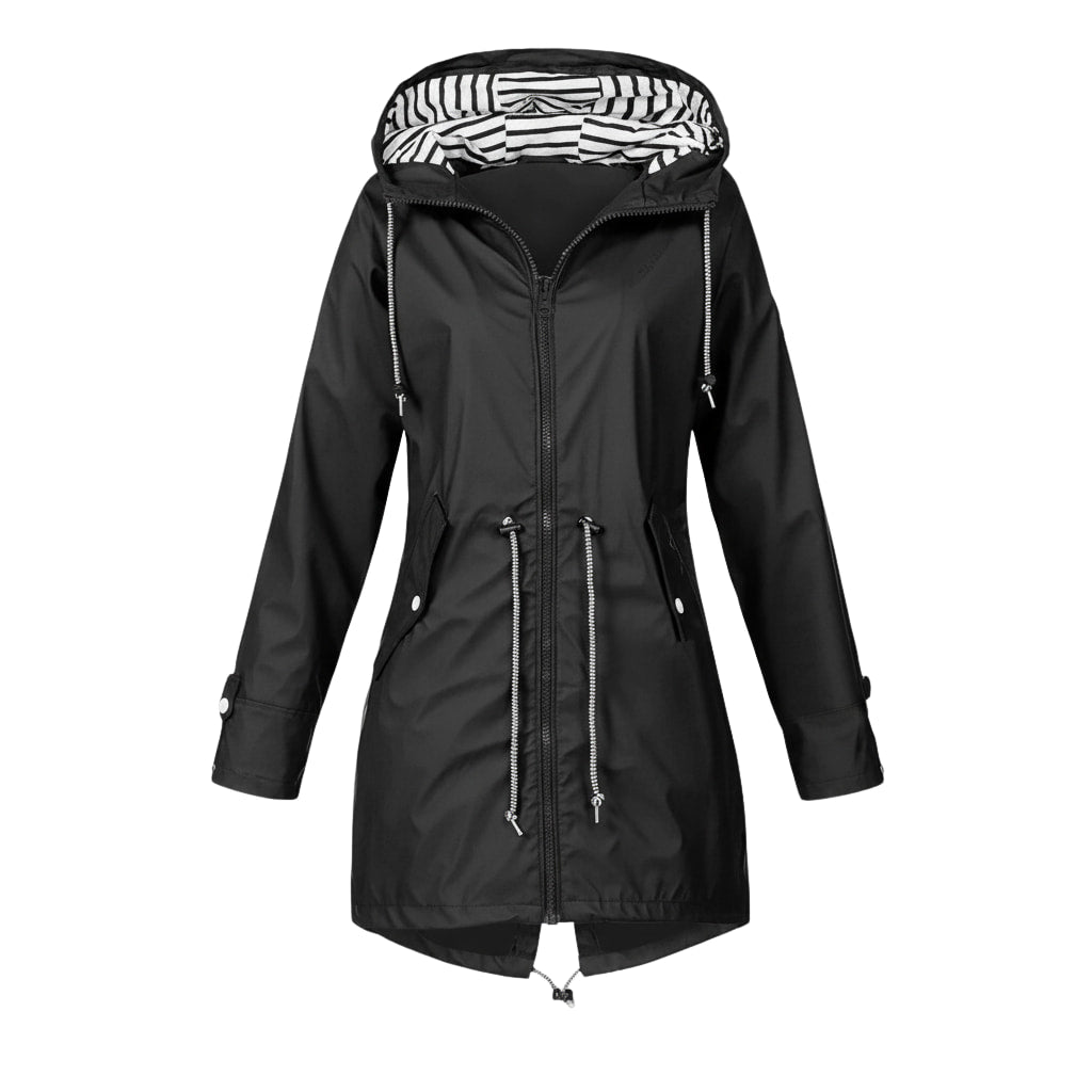 Damska Stylowa Kurtka Wodoodporna – Wygodna z Kapturem i Dwukierunkowym Zamkiem
