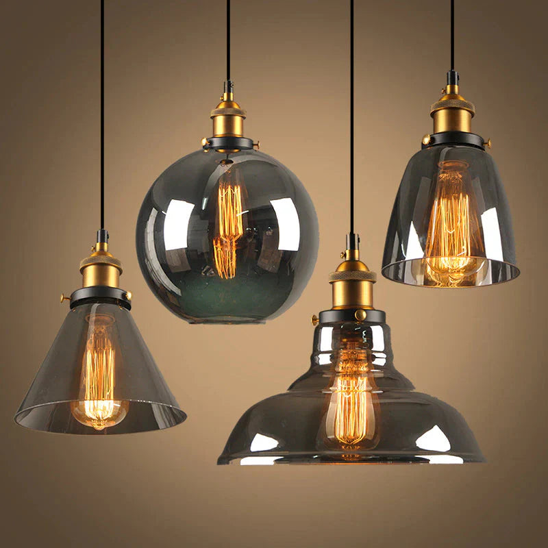 Industrialna lampa wisząca retro ze szkłem – Klosz z dymionego szkła