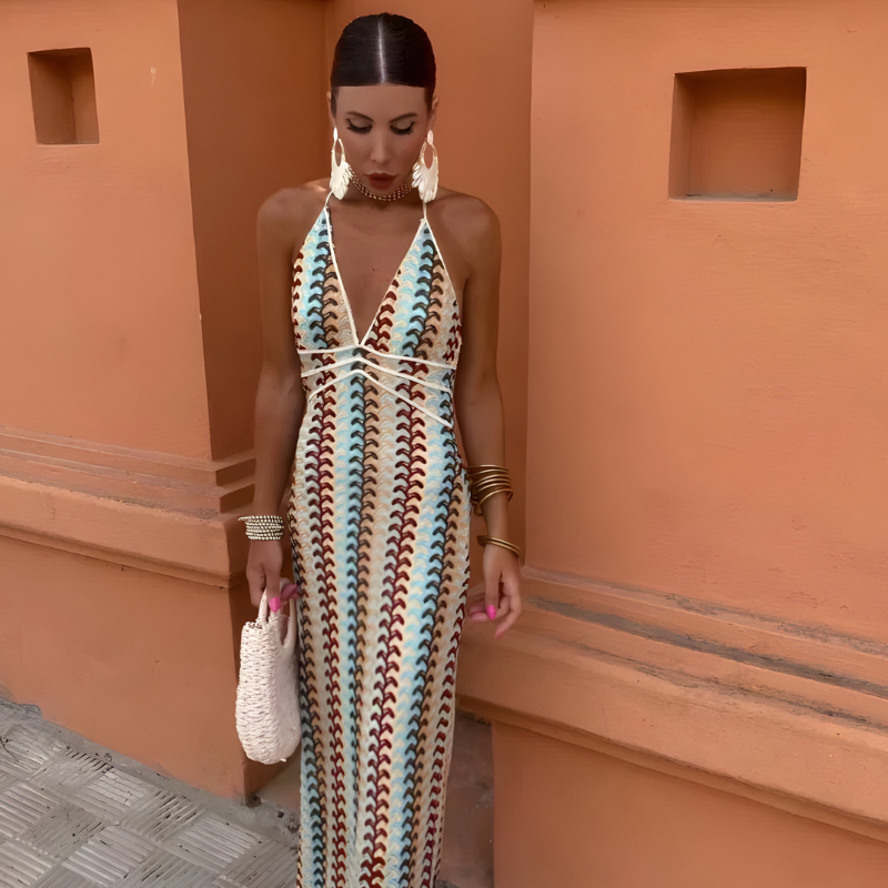Sławika – Sukienka boho maxi z odkrytymi plecami
