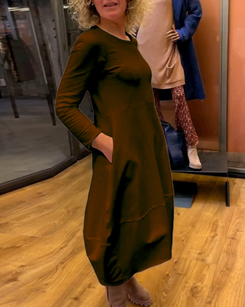 Clara | Jesienna midi sukienka z kieszeniami