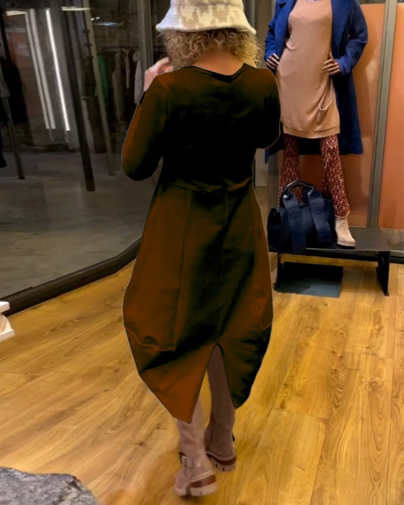 Clara | Jesienna midi sukienka z kieszeniami