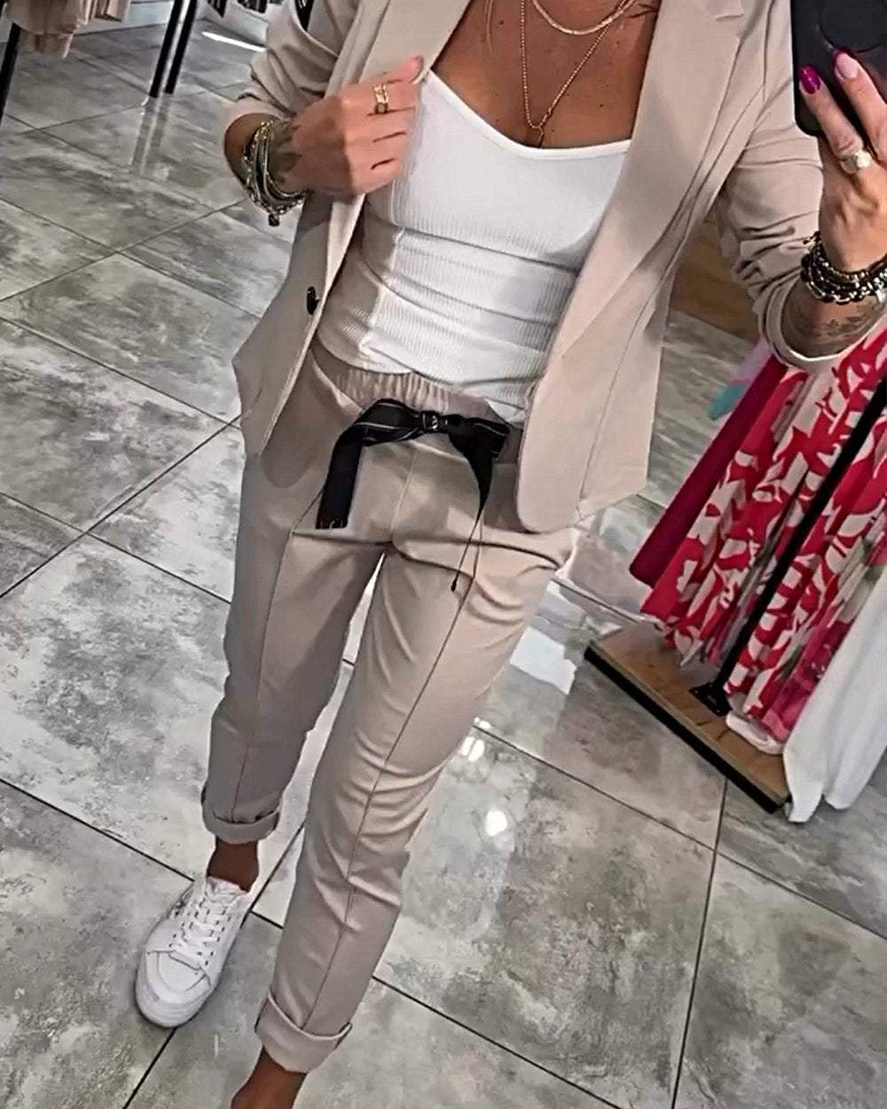 Moxie - Komplet damski dwuczęściowy top z kurtką i elastyczne spodnie