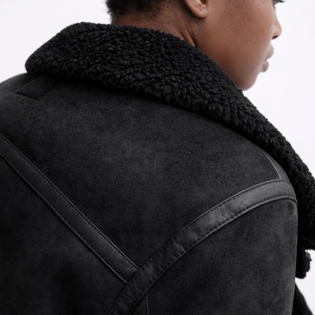 Vespera – Zamszowa kurtka aviator z ociepleniem shearling