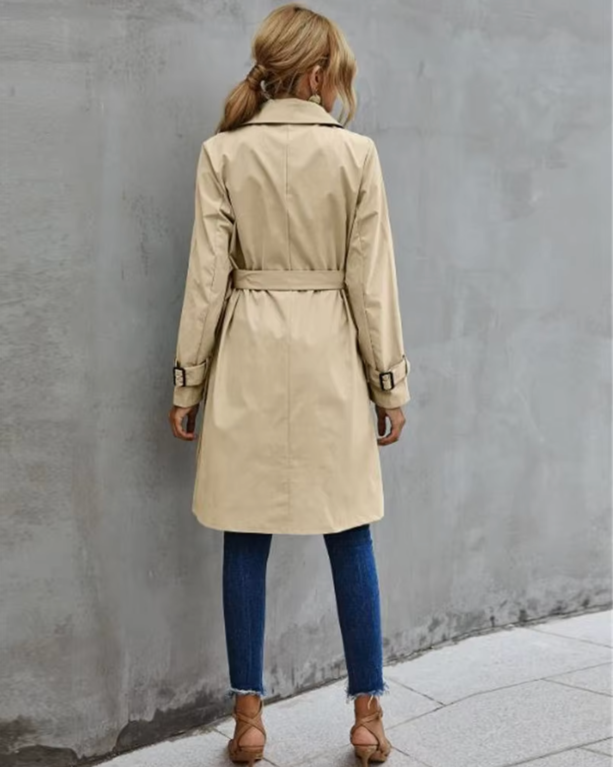 Damski Długi Trencz –  Casualowa Odzież Wierzchnia Wiatroodporna