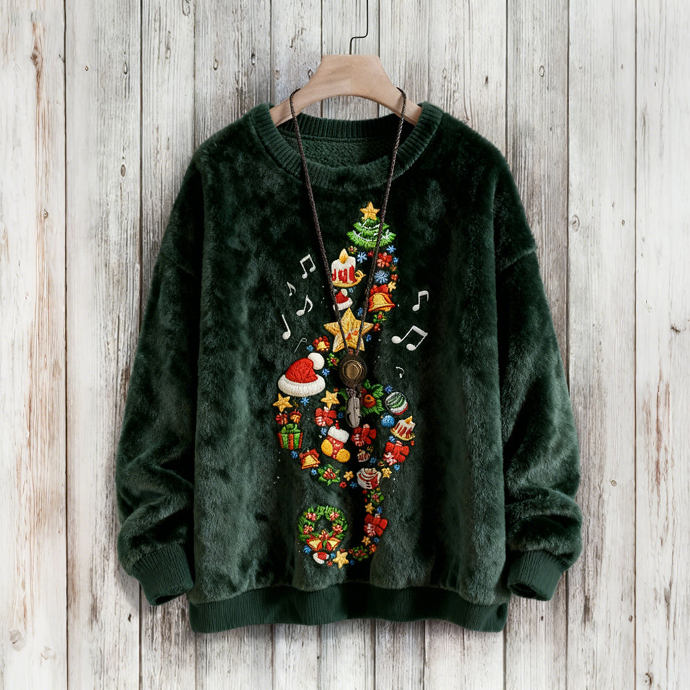Wygodna Polarowa Bluza z Haftem w Motywie Muzycznym i Świąteczną Nutą
