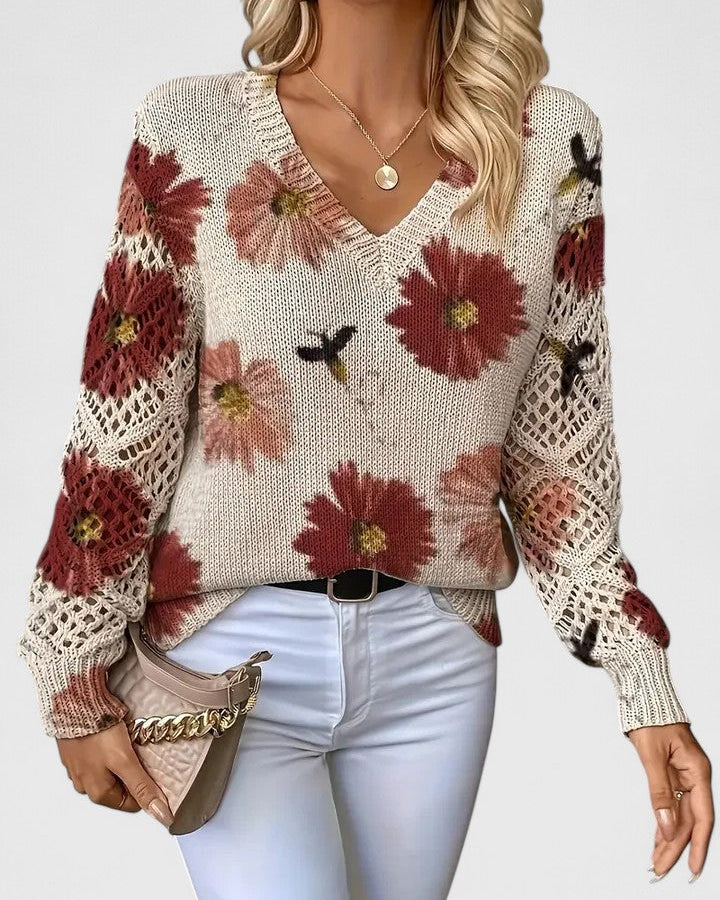 Wysława – Elegancki sweter z kwiatami