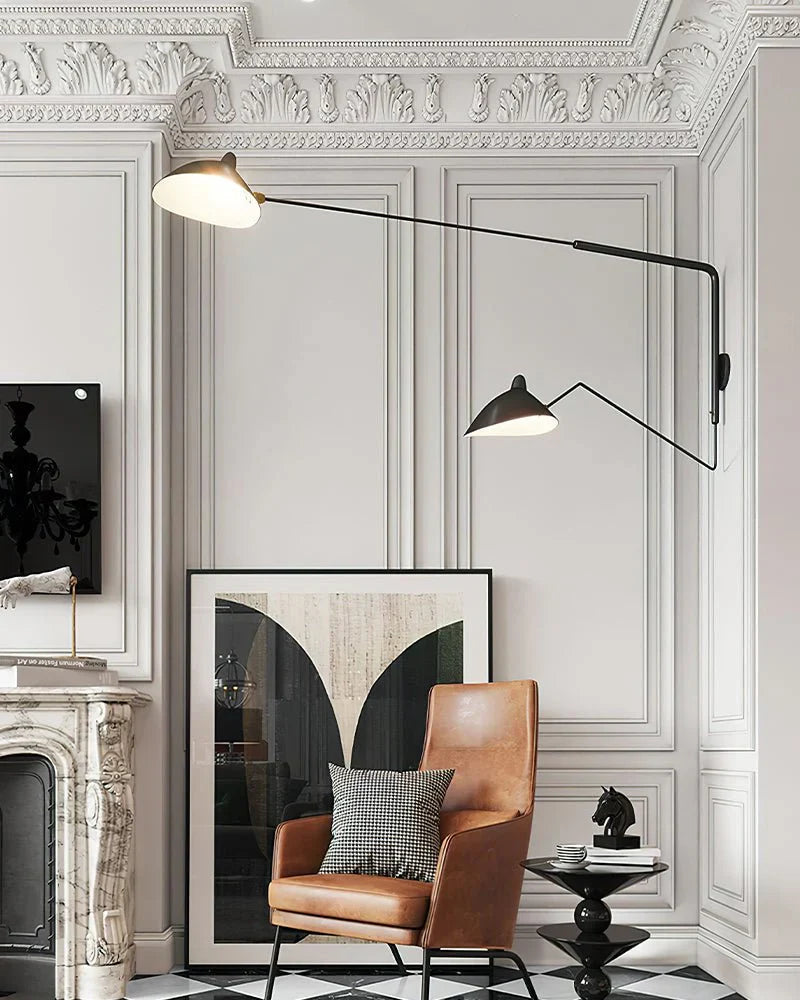 Designerska lampa ścienna z podwójnym ramieniem – regulowana lampa kinkietowa do salonu, biura lub sypialni