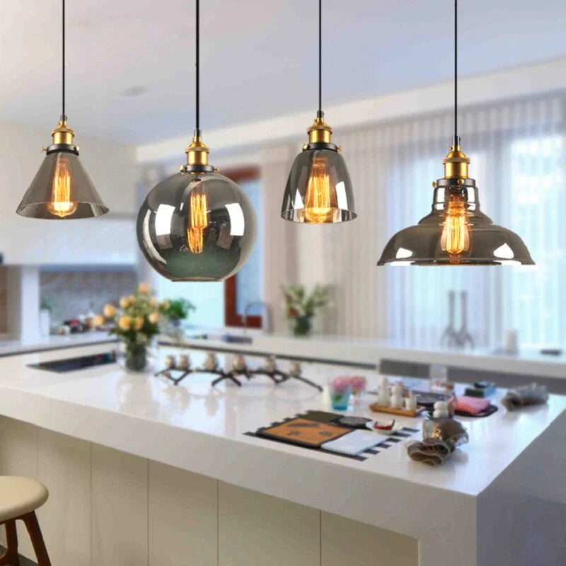 Industrialna lampa wisząca retro ze szkłem – Klosz z dymionego szkła