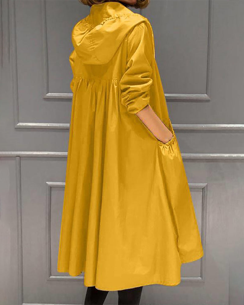 Damska Długa Kurtka Wodoodporna – Wszechstronna z Kapturem i Zamkiem Błyskawicznym