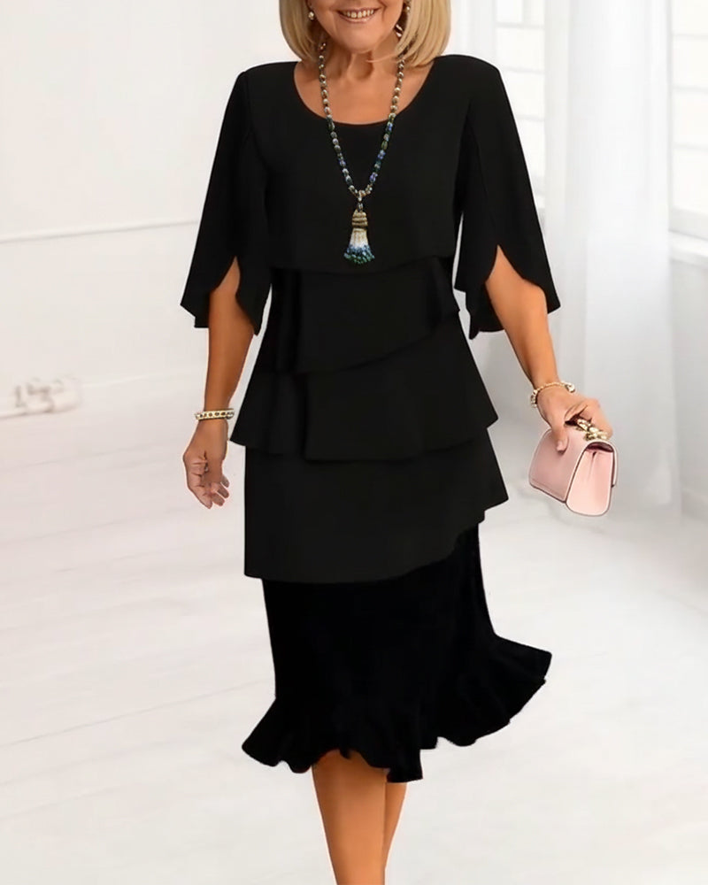 Renata | Elegancka sukienka midi z rękawami w stylu ruffle