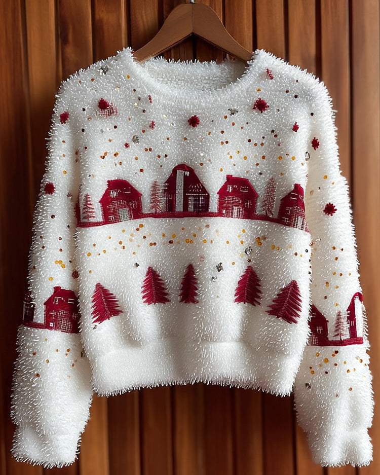 Uroczy Sweter Pluszowy z Motywem Choinki