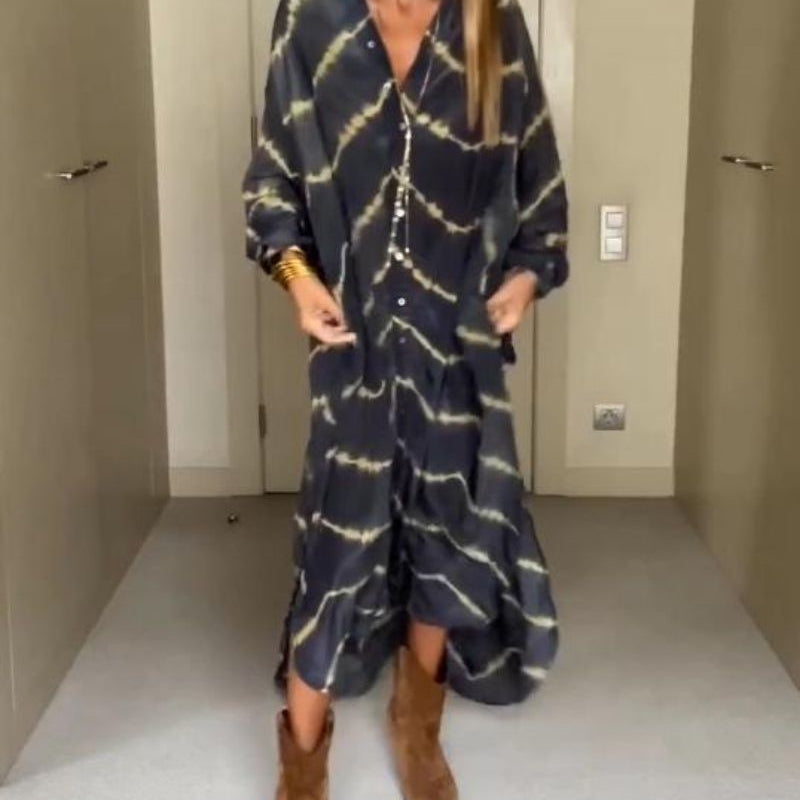 Żywia – Długa boho sukienka w paski z dekoltem V