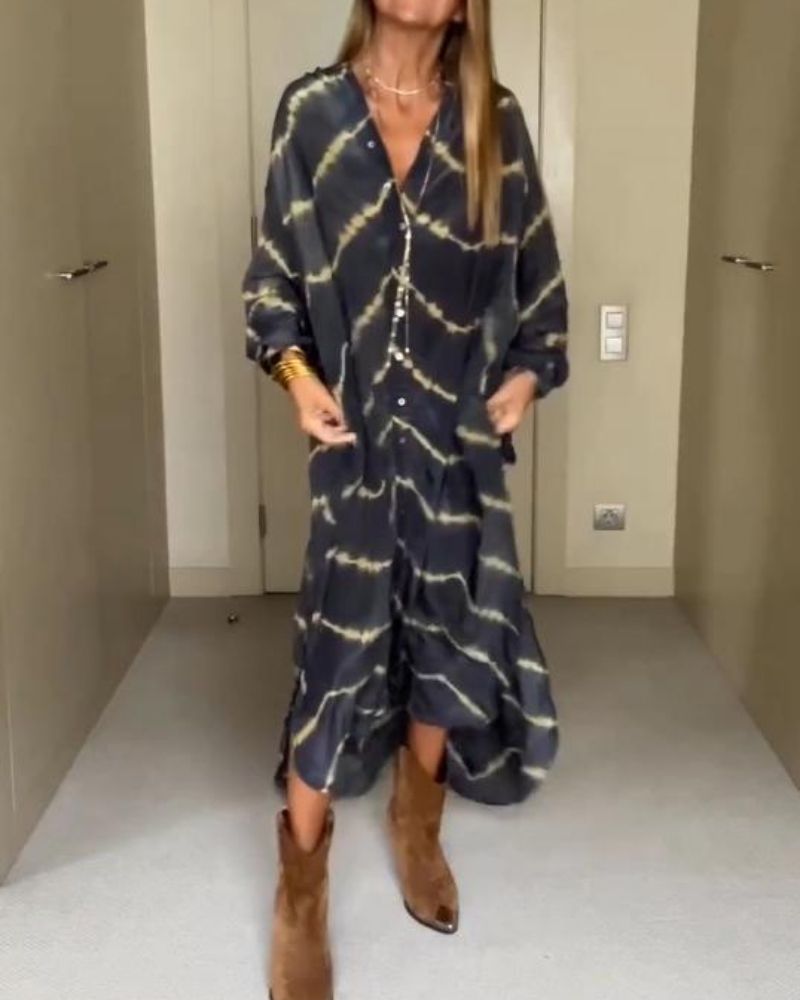 Estera - Długa sukienka w stylu boho w paski