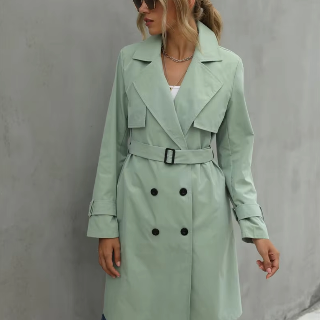 Damski Długi Trencz –  Casualowa Odzież Wierzchnia Wiatroodporna