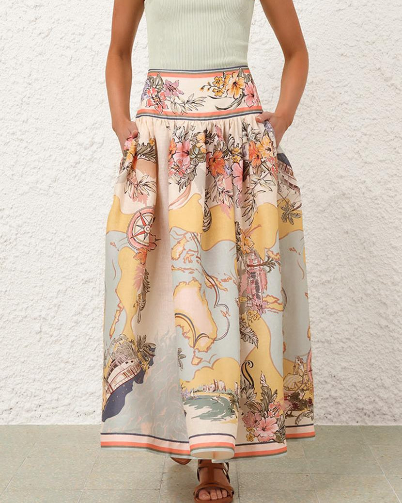 Olga – Spódnica midi w stylu vintage z szeroką talią