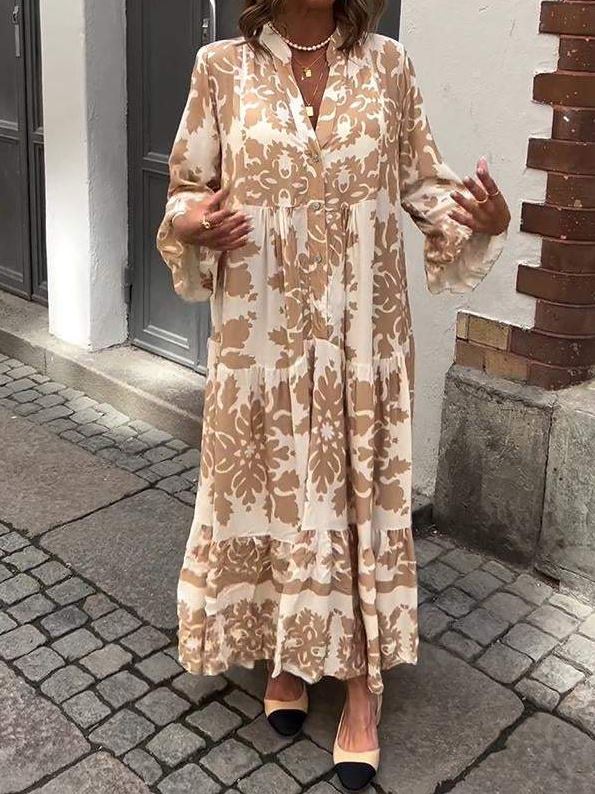 Zdzisława – Sukienka maxi z dekoltem w serek i rękawami 3/4