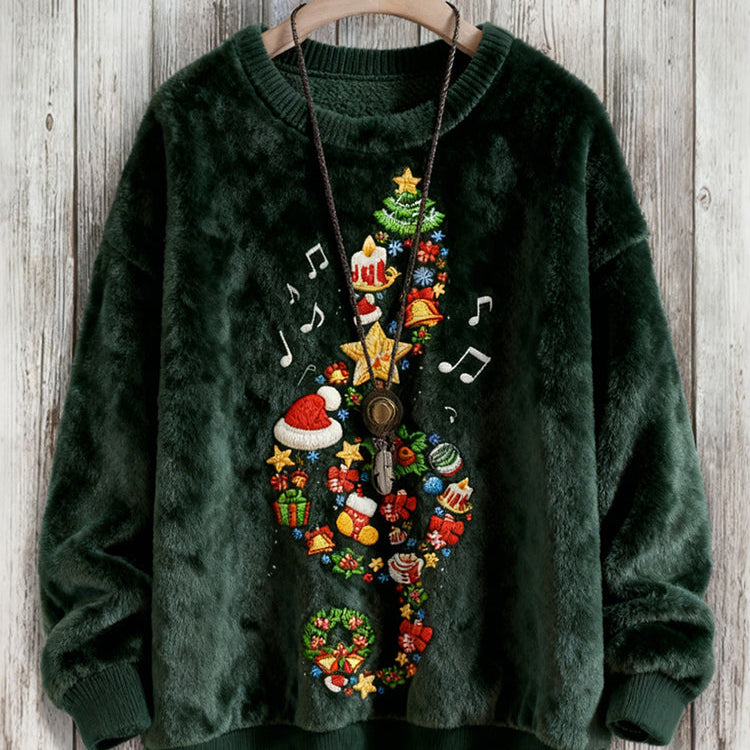 Wygodna Polarowa Bluza z Haftem w Motywie Muzycznym i Świąteczną Nutą