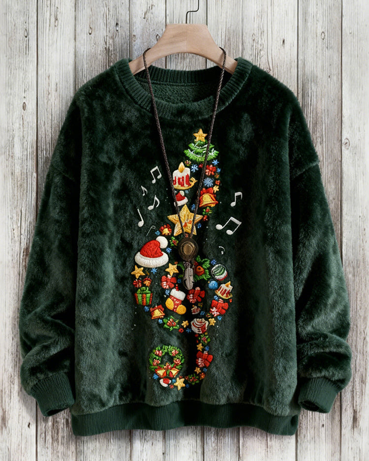 Wygodna Polarowa Bluza z Haftem w Motywie Muzycznym i Świąteczną Nutą