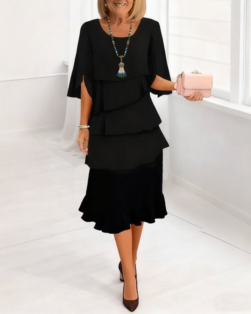 Renata | Elegancka sukienka midi z rękawami w stylu ruffle