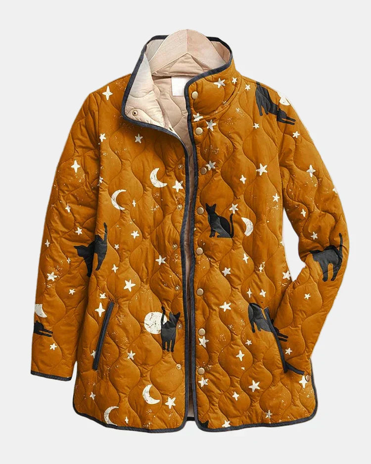 Lumeia | Casual Czarna Kotka Halloween Print Kurtka Pikowana