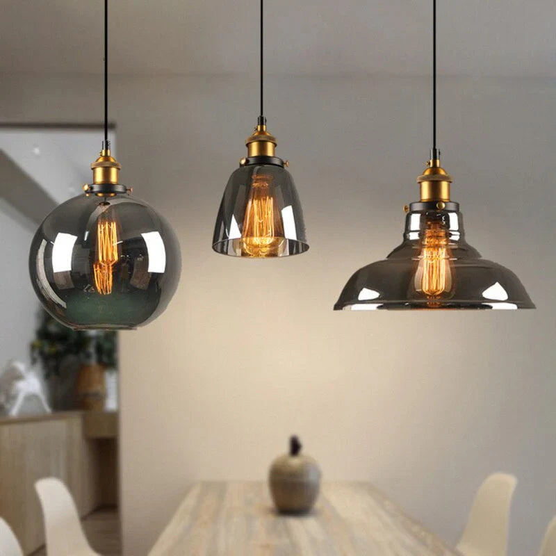 Industrialna lampa wisząca retro ze szkłem – Klosz z dymionego szkła