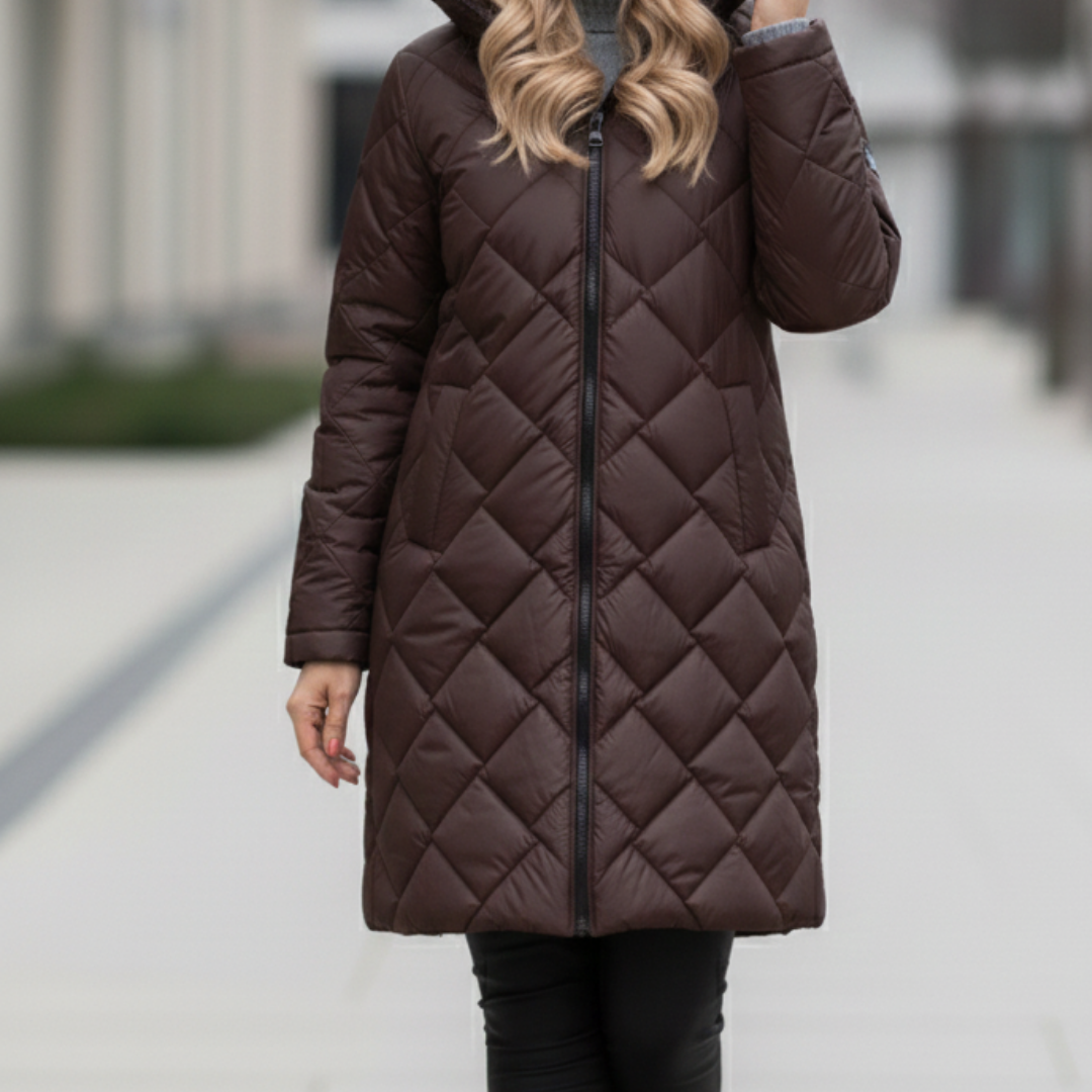Barbara | Elegancka pikowana kurtka puchowa z kapturem