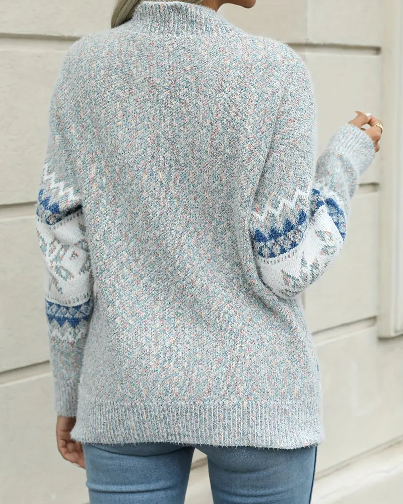 Damski Dziany Sweter Świąteczny - Grubo Tkany Ze Wzorem w Śnieżynki