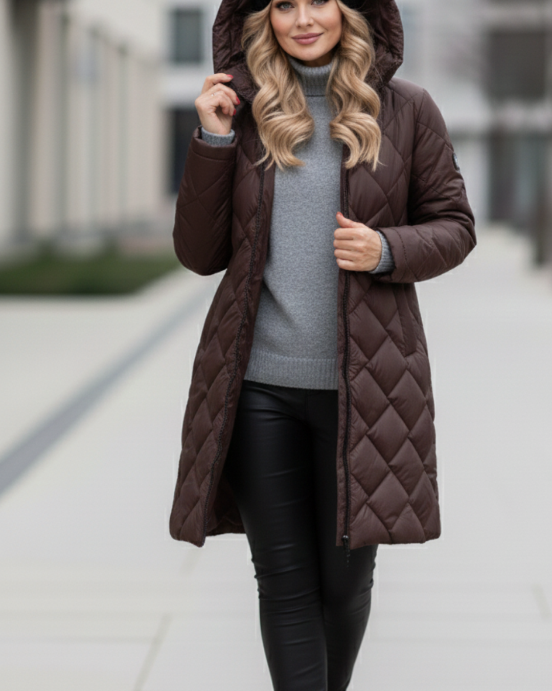 Barbara | Elegancka pikowana kurtka puchowa z kapturem