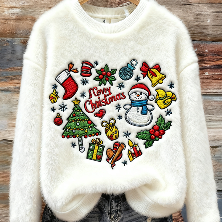 Damska flanelowa bluza z okrągłym dekoltem na zimowe święta