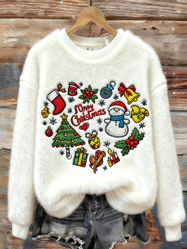 Damska flanelowa bluza z okrągłym dekoltem na zimowe święta