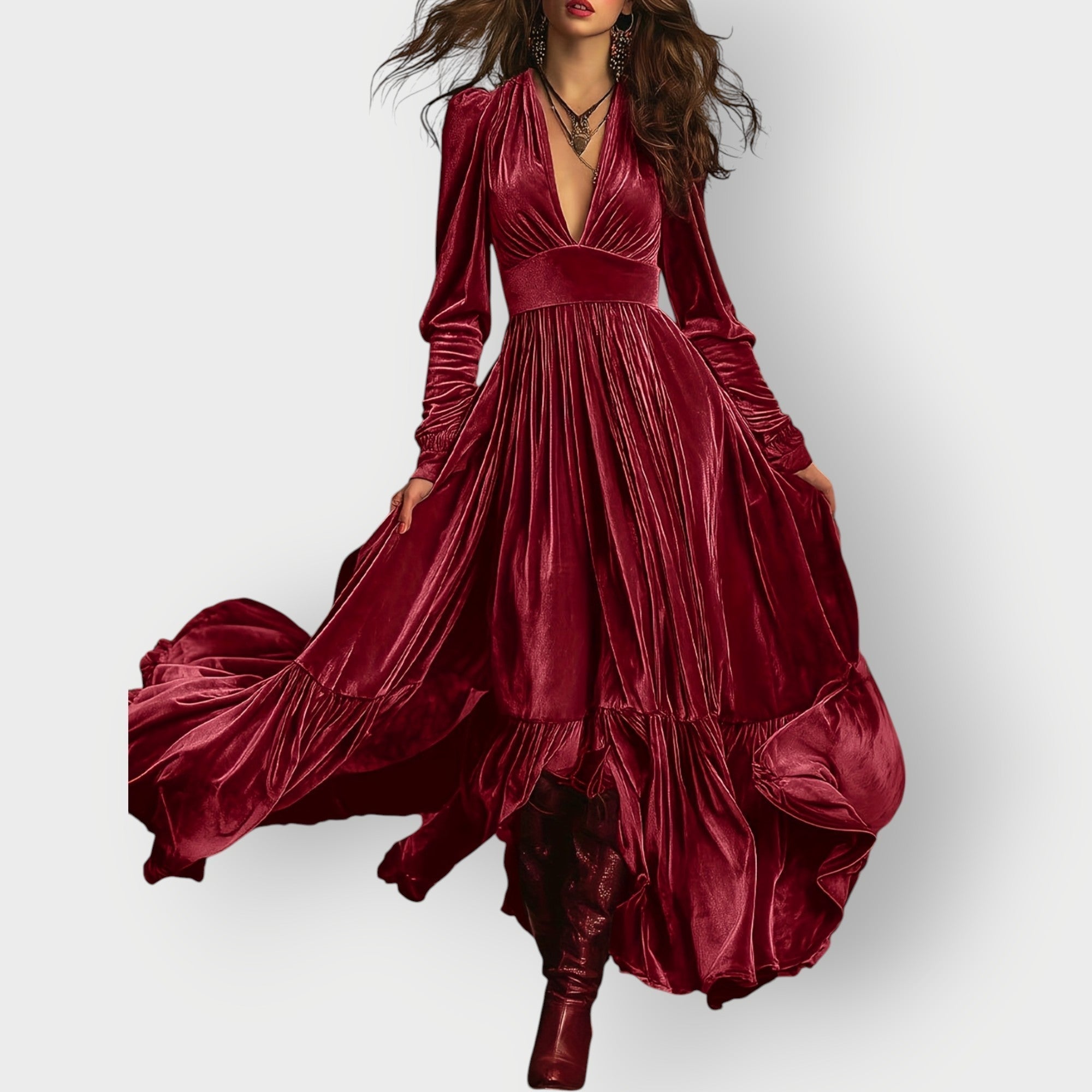 Alorae | Vintage A-Line Welurowa Sukienka Maxi