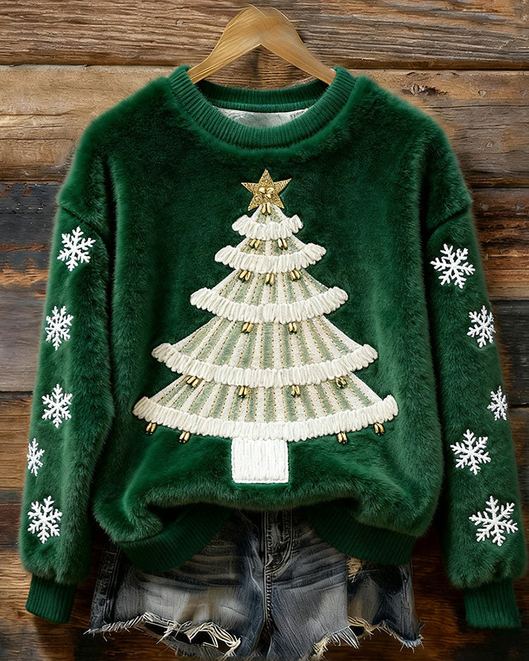 Uroczy Sweter Pluszowy w Kształcie Choinki Robiony na Drutach