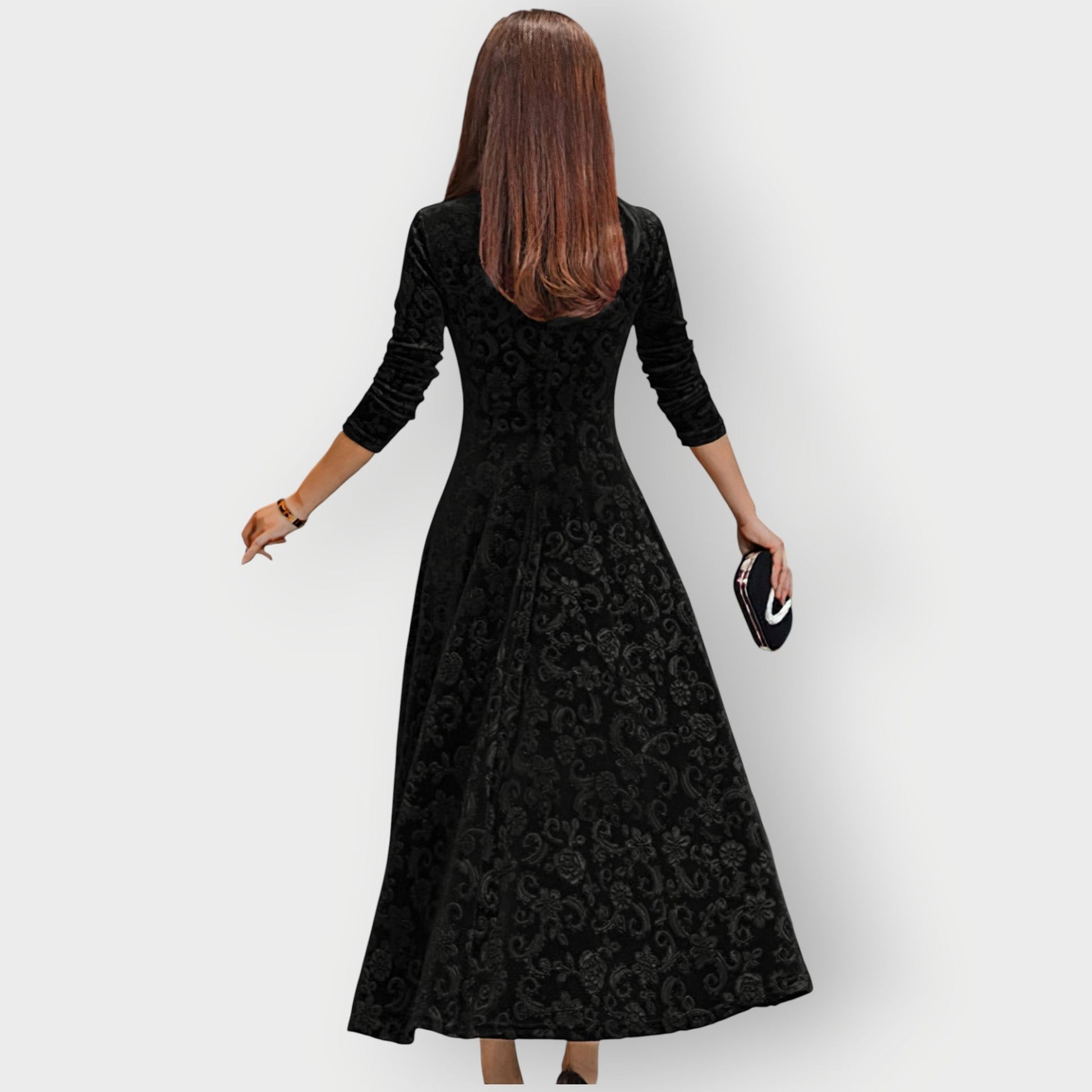 Olevia | Midi Sukienka z Weluru w Stylu Vintage