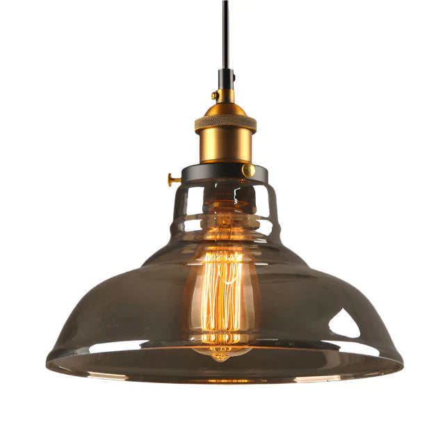 Industrialna lampa wisząca retro ze szkłem – Klosz z dymionego szkła