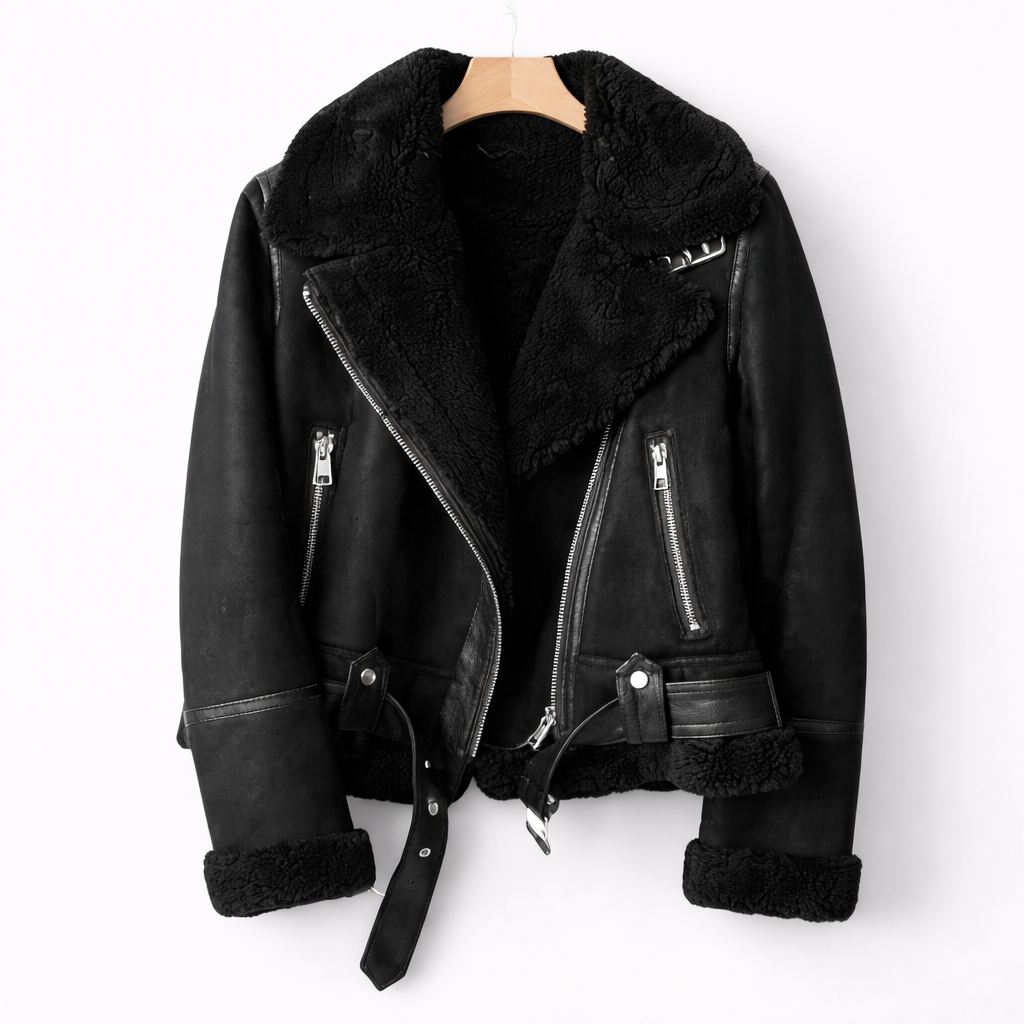 Vespera – Zamszowa kurtka aviator z ociepleniem shearling