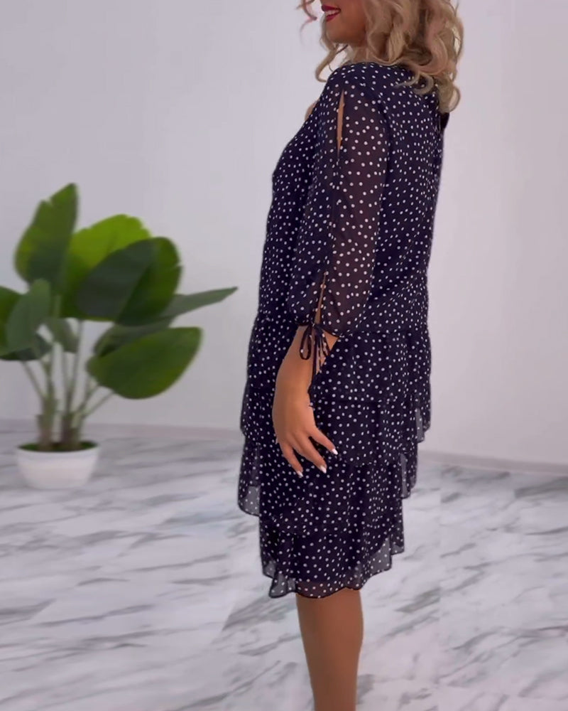 Fleur - Elegancka sukienka nadruk kropki