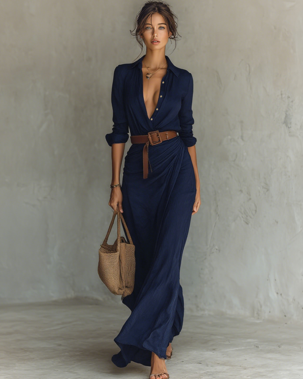 Zephyrine – Elegancka sukienka maxi z kołnierzykiem