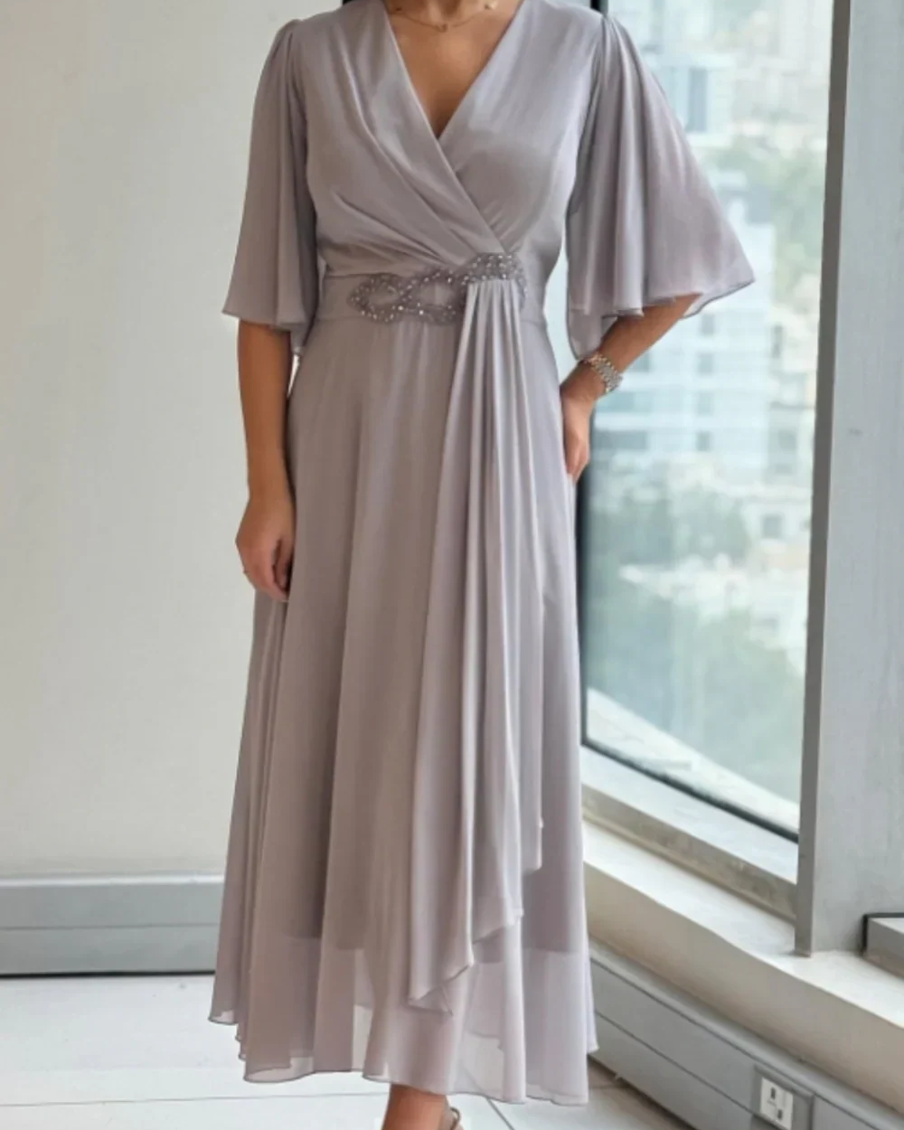 Ewelina | Elegancka Długa Sukienka z Szyfonu