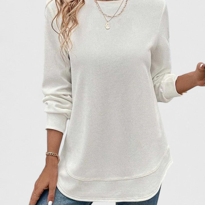 Nadyalyn | Elegancki T-shirt z Okrągłym Dekoltem i Długim Rękawem