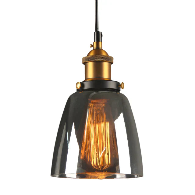 Industrialna lampa wisząca retro ze szkłem – Klosz z dymionego szkła