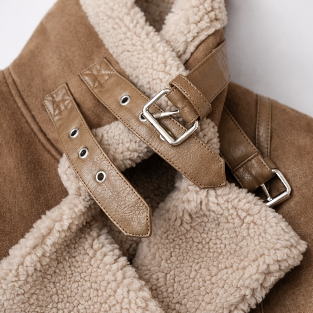 Vespera – Zamszowa kurtka aviator z ociepleniem shearling