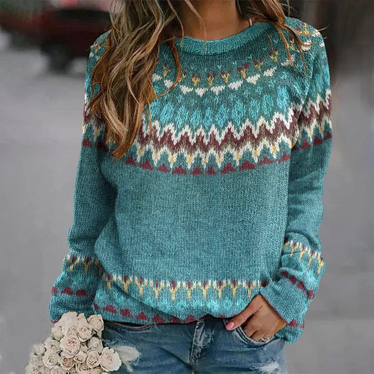 Soryelle | Sweter z Wzorem Retro Fali