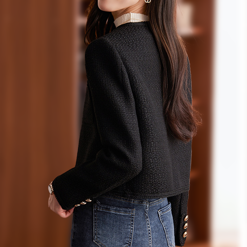 Damski Elegancki Blezer - Krótki Fason z Okrągłym Dekoltem